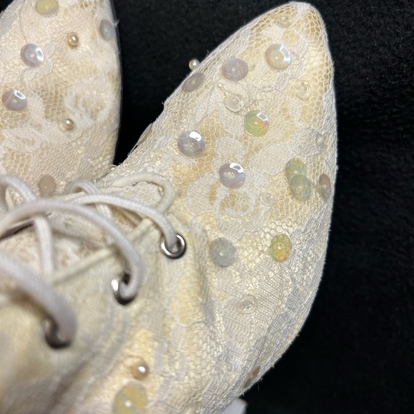 Vintage Aphrodite Heeled Bridal Boots with Lace custom hand beaded & sequined. - Picture 9 of 11